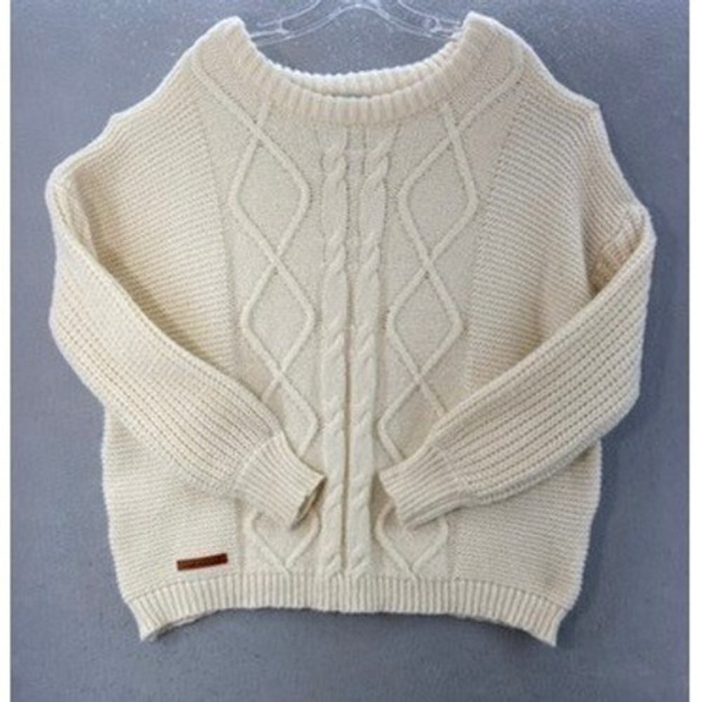Simply Southern Sweater Women XL Cream Cable Knit Oversized Crew Neck Chunky